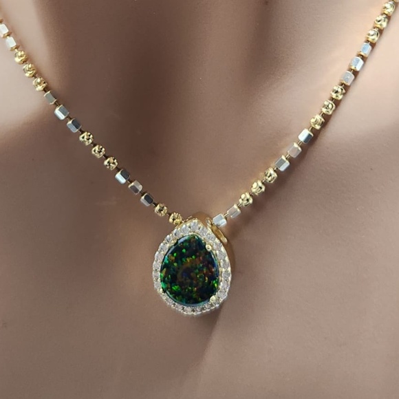 Natural Black Opal Urn Pendant, Beautiful Elegant Opal Ash Holder FREE APPRAISAL - Picture 1 of 7